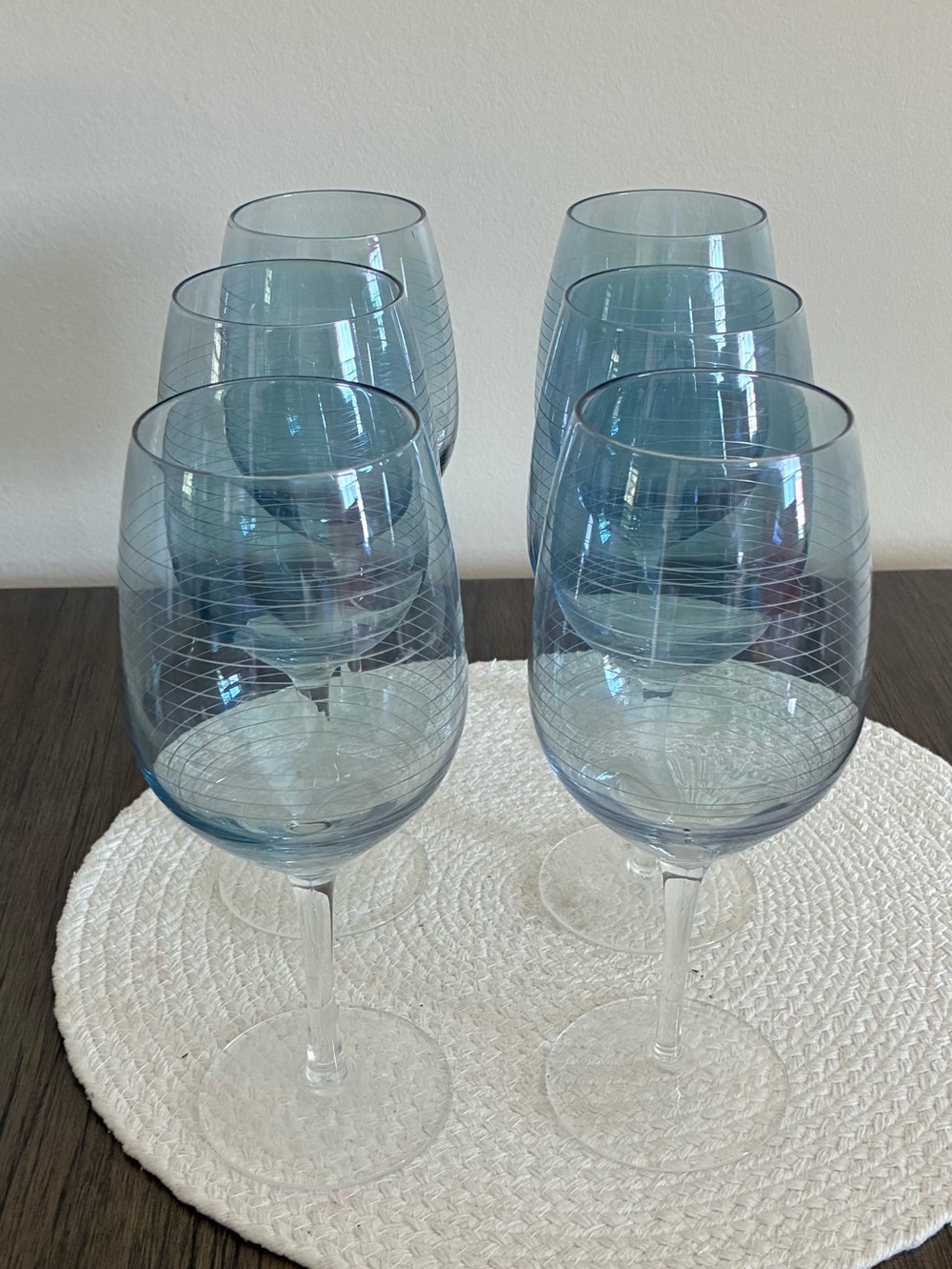 Mikasa Blue Etched Stem Wine Glasses – Set of 6